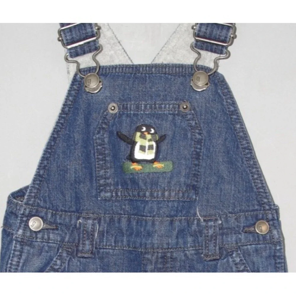 Vintage‎ Gymboree Penguin Champ Y2K Snowboarding Denim Overalls EUC 12-18 mos